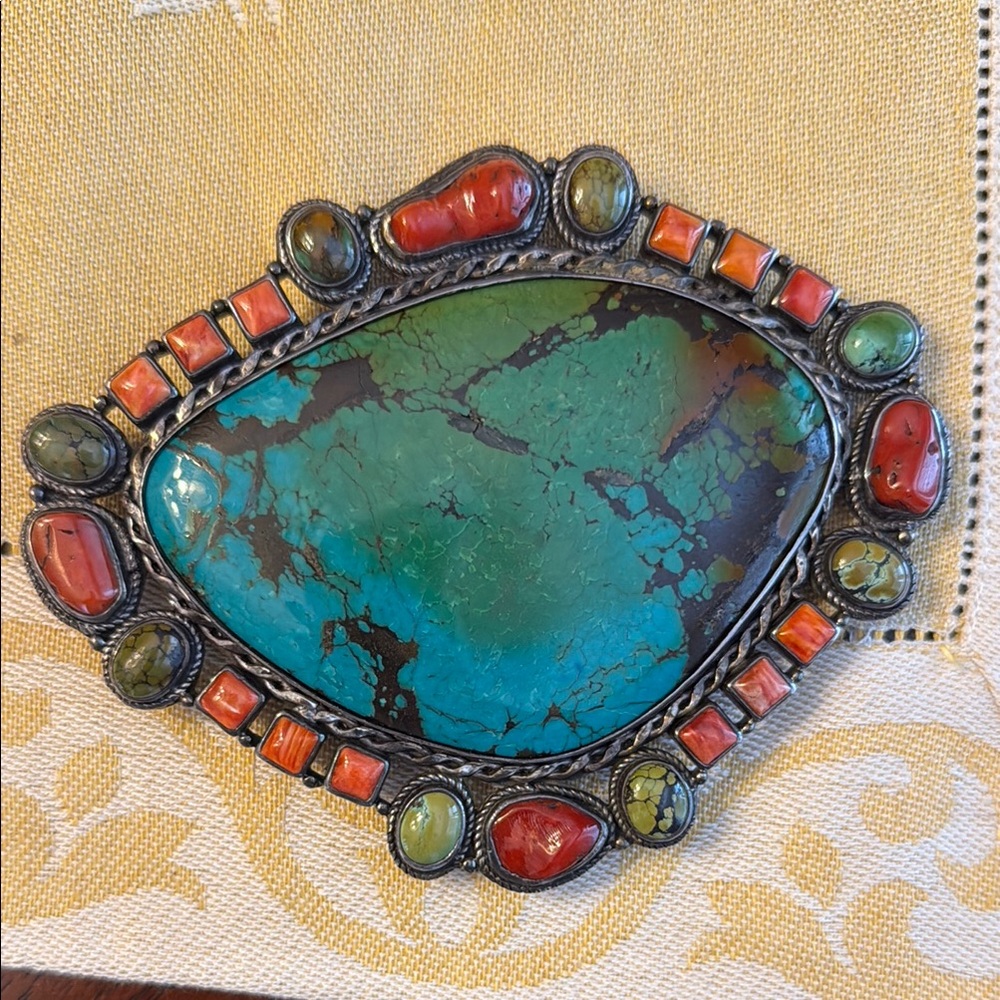 Turquoise and Coral Statement Belt buckle